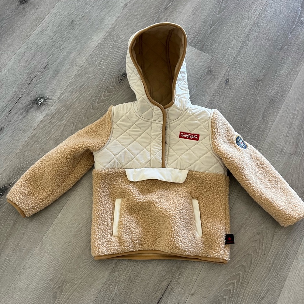 National Geographic Kids Quilted Hooded Puffer in Cream & Tan